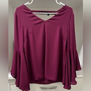 White House Black Market Plum Flare Sleeve Blouse